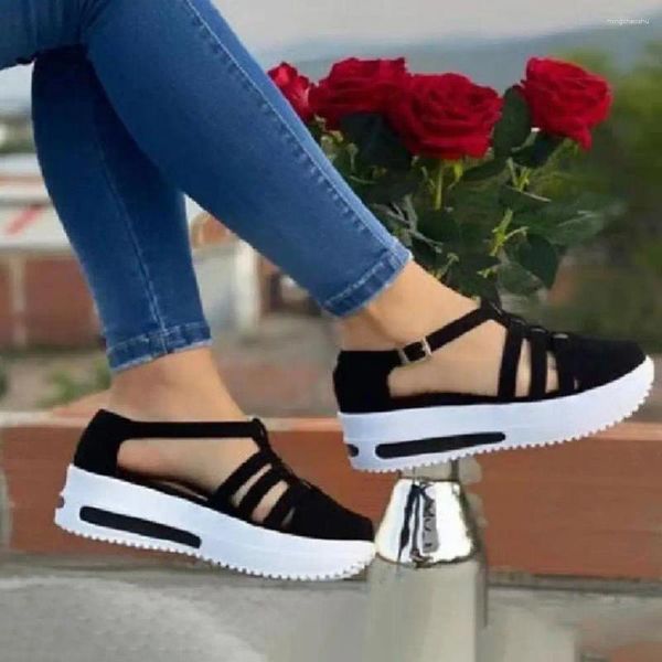 Sandalias Zapatos casuales Hueco Suela gruesa Cuña baja Cabeza redonda Antideslizante Transpirable Mujeres Plataforma de verano Calzado deportivo