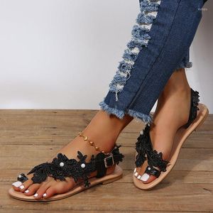 Sandales décontractées féminins 2023 Été commerce extérieur Toe femelle grande taille fleurs de vent bohème pincement à plat