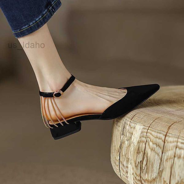 Sandalias Cadena Negro Tacones altos para mujer Sandalias Clásicos D'Orsay Bombas de dos piezas Mujer Verano Hebilla Correa Zapatos de punta estrecha L221107