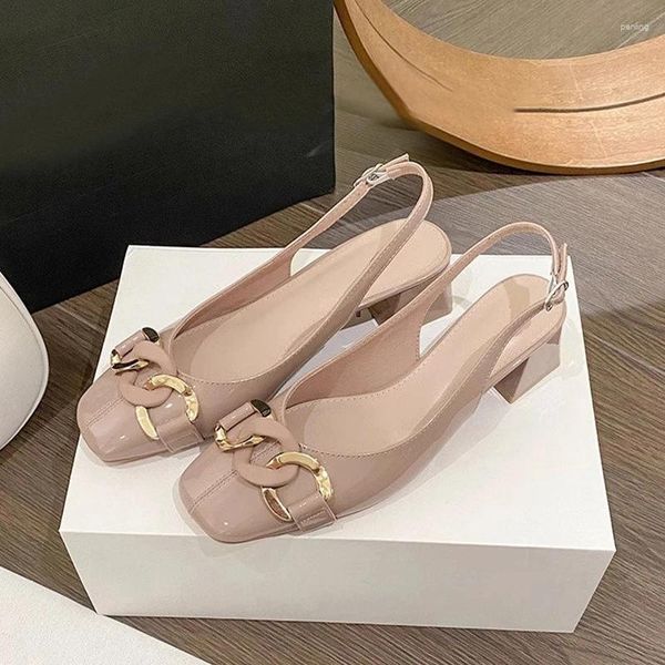 Sandales chaîne talons hauts femmes robe chaussures épaisses concepteur été pantoufles décontractées 2024 tongs pompes Mujer Zapatos diapositives