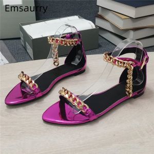 Sandales Chaines ornestrap sandales Femmes FlAt Talon Sexy Sexy Toe ouverte Luxury Patent Cuir multicolore Chaussures Summer