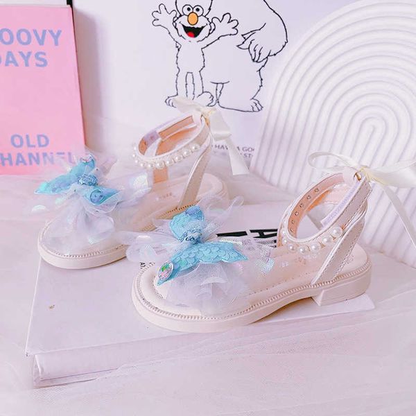 Sandalias Moda para niños Cola de sirena Encaje Perla Espalda Sandalias elegantes para niñas para fiesta Boda Show Zapatos de princesa únicos para niños