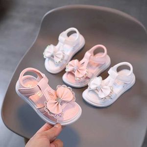 Sandals enfants enfants Soft Some Summer Princess Chaussures Anti Slip Bow t Belt Beach Rose Blanc D240527