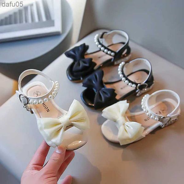 Sandalias para niños Peep-Toe Sandals 2023 Summer Bow Pearl Kids Princess Zapatos Sweet Elegant Small High High Tels Dance Shoes 3-12 Año