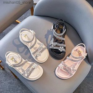 Sandalen Kinderprinsesschoenen babyschoenen sprankelende strasssandalen modieuze parel zachte zolen kinderdansfeesten sprankelende strandsandalen Q240328