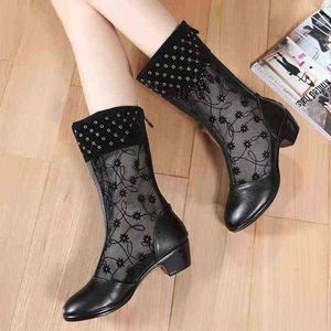 Sandalias Chunky Mid-calf Cool Boots Summer Women High Heels New Pu Leather Woman Shoes Designer Brand Chelsea Mujer 220310