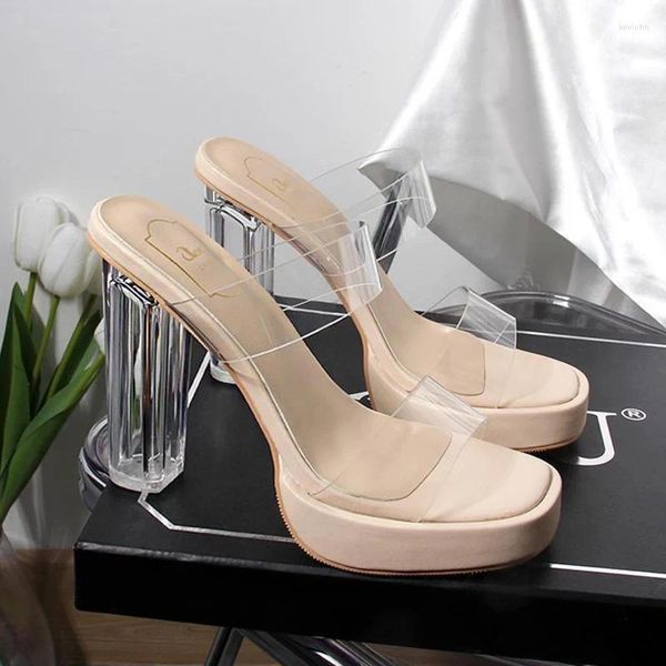 Sandales à plateforme épaisse en PVC Transparent pour femmes, pantoufles d'été à talons Super hauts transparents, grande taille 42, pantoufles à talons épais, été 2023