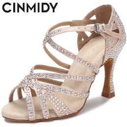 Sandalen CINMIDY Vrouwen Latin Dansschoenen Strass Zachte Bodem Salsa Voor Dansen Dames Vrouwen Bruiloft Hight Hakken 75 CM 230726