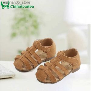 Sandales Claladoudou sandales de gladiateur en cuir véritable adaptées aux enfants filles solides bouts fermés doux et bottines pour tout-petits sandales Q240328