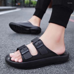 Sandalias Classic Pareja Diapositiva plana con soporte de arco Hebilla ajustable Slip-on Slides Zapatos antideslizante Playa Chanclas para hombres Mujer