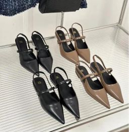 Sandales Classiques Slingback Pompes Sandale Designer Fond Plat En Cuir De Veau Véritable Bouts Pointus Chaton Talons Hauts Chaussures Habillées