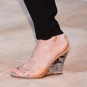 Sandalen Clear PVC Wedge Woman Open Toe Crystal Transparante hakken Slingback Shoes Cutouts Lady Summer Party