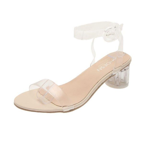 Sandales Clair Pvc Femmes Cristal Transparent Talon Rond Femme Étanche Plage Sandale Dame Talons Hauts Chaussures