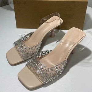 Sandales Clear PVC Womens Fashion Summer High Talèled Chaussures For Lady Open Toe Shiny Riginestone 2024 Elegant Slingback Stilettos H240416