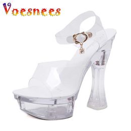 Sandales Chaussures Transparentes Femmes Été Talons Hauts 14CM Tube En Acier Danse Femme Chaussure Cristal Transparent Peep Toe Talons Épais Plate-Forme Sandale L230720