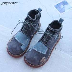 Sandales Couleur assortie des chaussures de poupée à grande tête épaisses plus en velours bottes bottes littéraires rétro pour femmes courtes