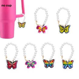 Sandales Colored Butterfly 28 Perle Chaîne avec charme Handle personnalisé Poignée pour gobelet en forme d'accessoires en forme d'accessoires OT9OW