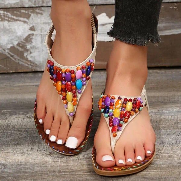 Sandalias coloridas bohemia bohemia verano 2023 tacones de moda de playa