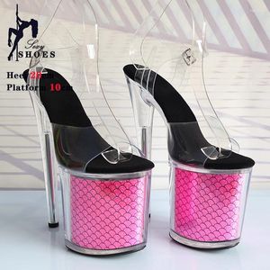 Sandales Colorful Fish Scale Pole Dancing Chaussures Open Toe Crystal Plateforme High Heels Sexy 17cm 20cm Femme Party Stripper