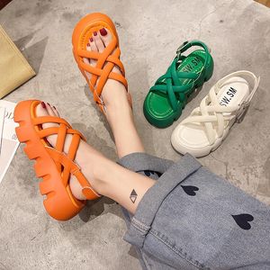 Sandalen Comemore Platte Zomer Schoenen Vrouwelijke Beige Ademend Platform Meisjes Mode Damesschoenen Oranje Sandaal 40 Wedge 2023