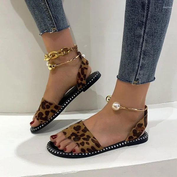 Sandalias Comemore Coreano Fondo plano Perla Sandalia de mujer Calzado de verano para mujer 2024 Moda Zapatos elegantes de punta abierta