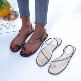 Sandales COOTELILI Femme Appartements Chaussures Mode Été Talon Plat Bout Rond Diamant Décoration Plus Taille