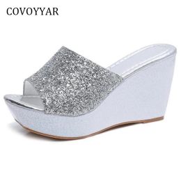 Sandalias Covoyyar Bling Shoes Wedge Sporters 2023 Fashion Summer Glitter Women Sandals Platform Ladies High Heels WSS920