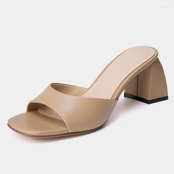 Sandales COZOK taille 34-39 talons femmes en cuir véritable luxe talons hauts chaussures d'été femme pantoufles talon épais diapositives élégantes