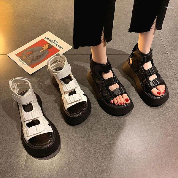 Sandals Creepers Doubke Buckle Band Gladiator Femmes 2024 Ins Summer Platform Shoes Femme épaissis Hookloop Sandalias Mujer