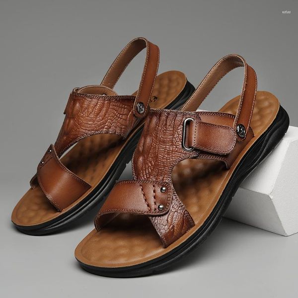 Sandalias con patrón de cocodrilo para hombre, zapatos de verano para hombre, cómodas zapatillas de playa resistentes al desgaste, transpirables, medio arrastre