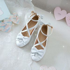 Sandalen Cross Bandage Lolita Schoenen Dames Witte Pumps Dikke Hak 2022 Lente Vrouwelijke Sweater Bow voor zomer hoge hakken