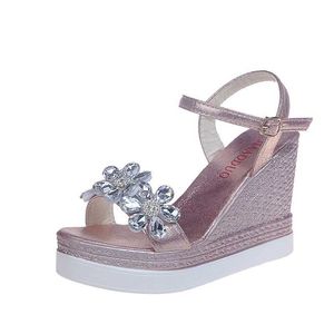 Sandalen Kristal Bloem Platform Vrouwen 2023 Zomer Mode Enkelbandje Wedge Sandalias Jer Goud Zilver Party Voor H240328OSUM