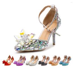 Sandals Crystal Flowers Bride Party Shoes Wedding Date Prinses 8 cm hoge hakken Ab Rhinestone Buckle riem vrouwelijke pumps zomer