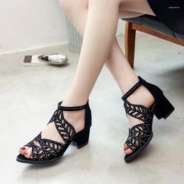 Sandales à talons hauts en cristal pour femmes, chaussures à bout ouvert, bottes Cool d'été de marque, escarpins épais Zapatos, 2024