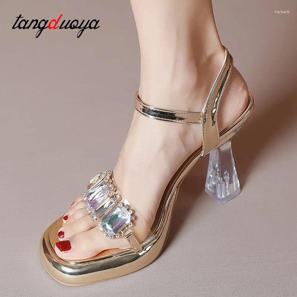 Sandals cristal show strip-tel talons chaussures claires plates plates-formes hautes femelles transparentes sexy de mariage pantoufle