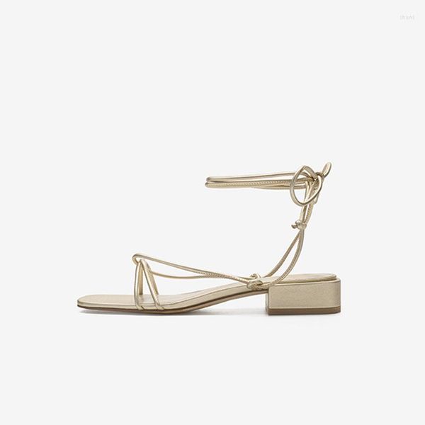 Sandalias CuddlyIIPanda Summer Fairy Style Chunky Heel Zapatos de gladiador para mujer Correa en el tobillo con cordones Square Low