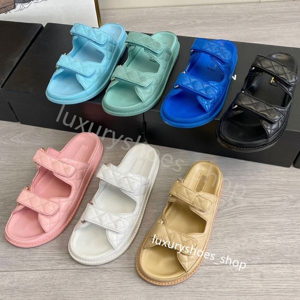 Sandales Dad Sandales Slides Chaussures Femme Mule Slide Chaussures plates 100% Slip en cuir Sans le dos STRAP SUMME COURTER CUIR SANDALS SANDALS 35-42 avec boîte