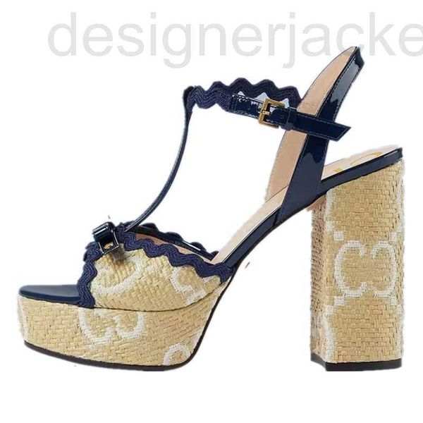 Sandalias Diseñador 2023 Zapatos clásicos de tacón alto Moda 100% cuero para mujer Dan Material de punto sexy Hebilla de metal Tacones gruesos Grandes 34-42 RQKY