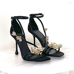 Sandals Designer Gold Orchid High Heels Part Prom Wedding Chaussures 2024 RHINATONE SILK FEMMES PUCHE