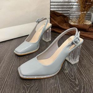 Sandalen Designer High Heel Shoes Women Summer Fashion Women's Square Toe Rhinestone dikke kristallen hakken