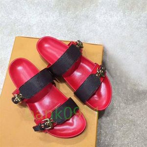 Sandalias Diseñador Cuero doble hebilla zapatilla Verano mujer sandle playa chanclas Big Head Cuero Sandalias planas Hotel Baño hombre zapatillas