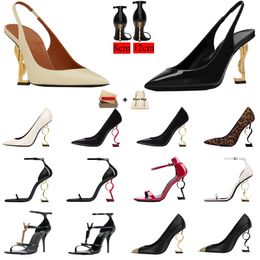 Sandals diseñador Opyum High Heels Women Open Toe Stiletto Heel Classic Metal Letter Sandals Stylist Shoes Bolsas de polvo Tamaño 35-41
