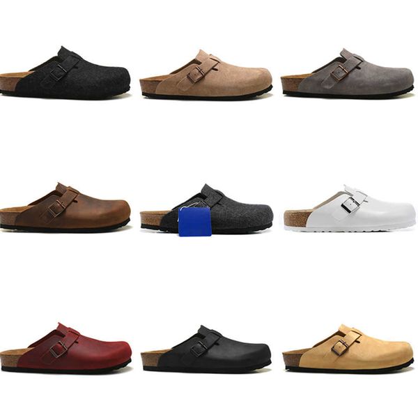 Sandalias Sandalias de diseñador Boston Zuecos Zapatillas planas de corcho Diseños de moda Bolso de cuero Cabeza Playa favorita Zapatos casuales para mujeres Hombres Mocasines Movimiento actual 60ess