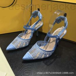 Sandals Designer Spring and Summer New Fashion Fairy Style Mesh Wrapped Half Slippers Women's Pointed Thin Heel High LS89