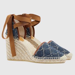 Sandales Designer Femmes Sexy Talon Compensé Plateforme Espadrille En Cuir Cheville À Lacets Matelasse Dames 12cm Essentia pour Toutes Les Saisons No037