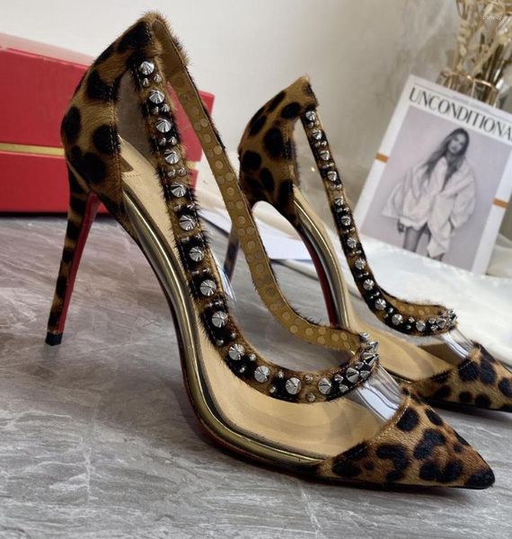 Sandalias Desinger Leopard Print Party Tacones altos Mujeres Sexy Moda Crystal Clear PVC Rhinestone Banquete 2023 Bombas de mujer