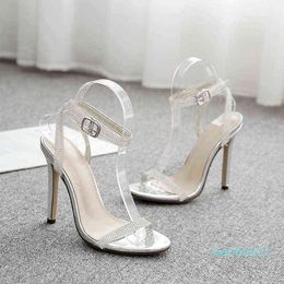 Sandali con tacco alto e cintura trasparente sexy a catena diamantata A8-20 Taglia 40