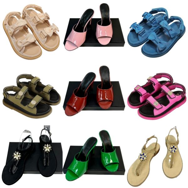 Sandales diamant fleur pantoufles en cuir véritable chaussures de créateur chaussures de fête sexy pour femmes chaussures de plage en métal lettre en cuir verni talons hauts couleur unie bout ouvert