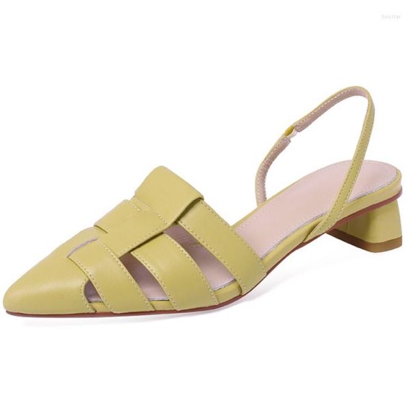 Sandales Dilalula 2023 femmes mode Sexy bout pointu talons épais en cuir véritable pompes chaussures femme été bureau dames