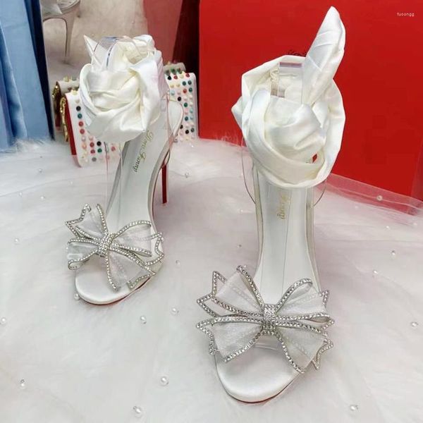 Sandales Doris Fanny Butterfly Peep Toe Femmes Été 2023 Lace Up White Wedding Chaussures Femme Femme Sexy Stiletto High Heels